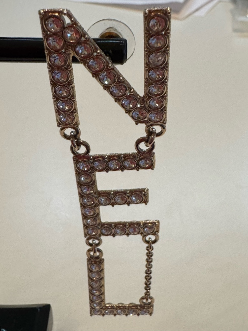 Chanel Authentic Crystal Cha-Nel Drop Earrings - Picture 3 of 5